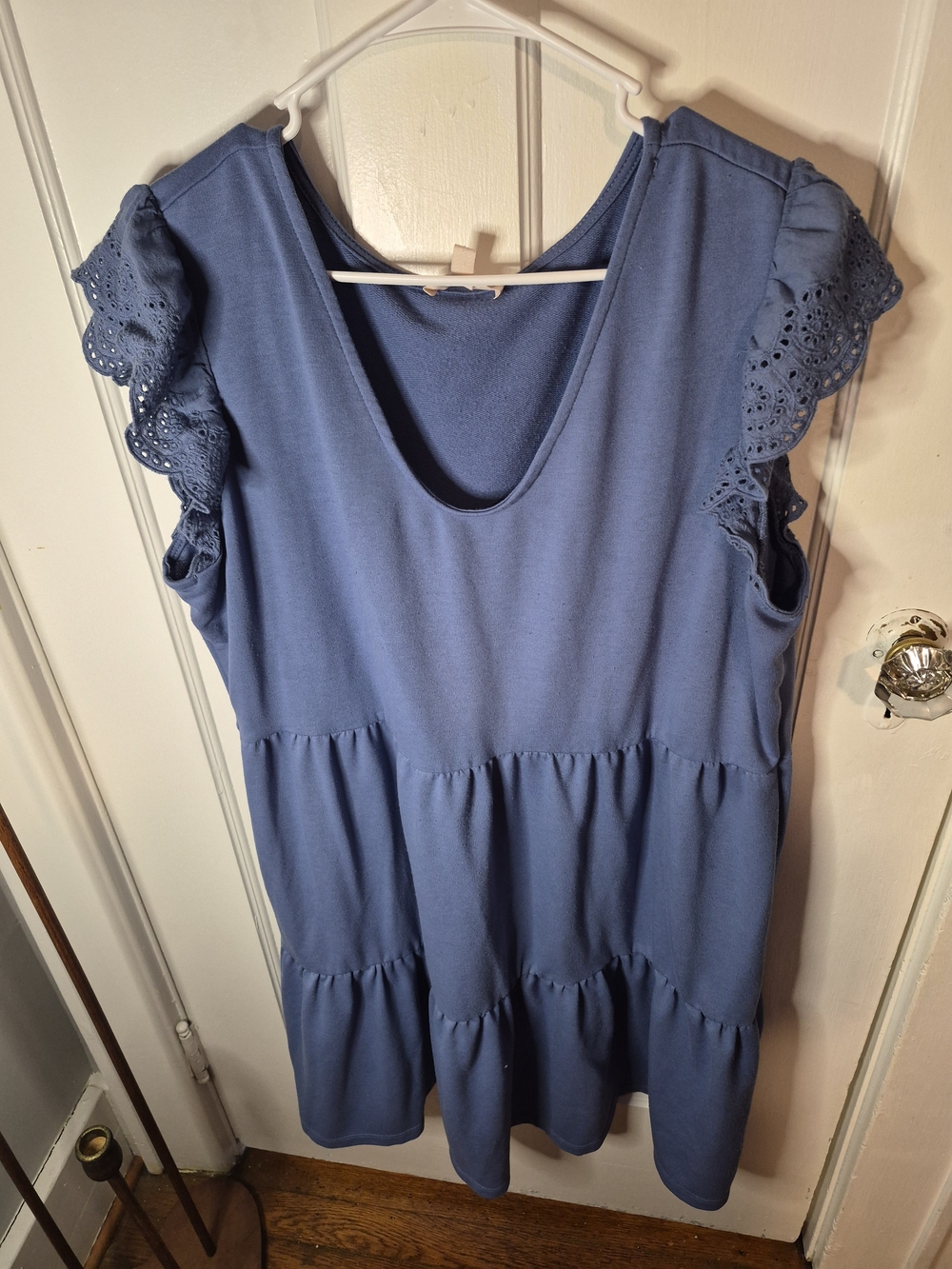 Como Vintage Dusty Blue Eyelet Tiered Dress, Size XXL